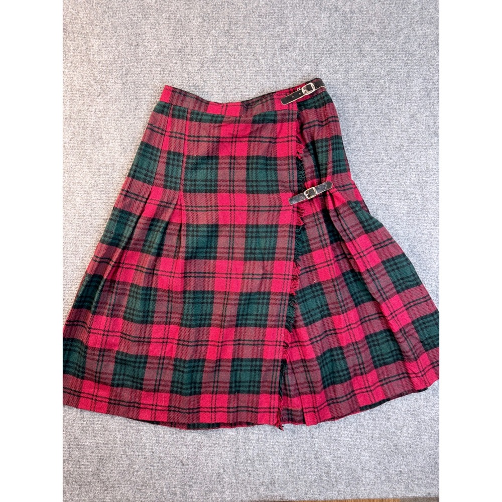 Vintage Summit Sportwear Wool Plaid Wrap Skirt Size 14 Red Green Kilt Greece Y2K - Picture 9 of 12